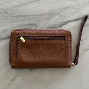 Fossil Carmel Color Leather Wristlet with Zip Pocket